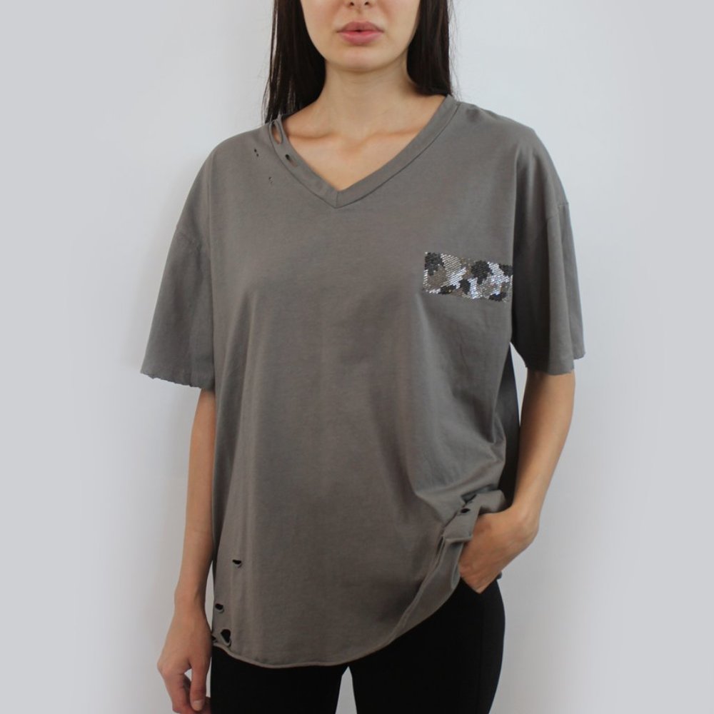 Distressed Camouflage Trim Top T-999
